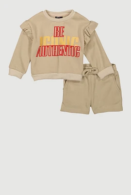 Toddler Girls Be Authentic Sweatshirt and Sweatshorts, Beige, Size 4T