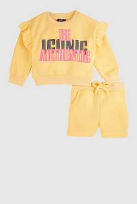 Toddler Girls Be Authentic Sweatshirt and Sweatshorts, Yellow, Size 3T