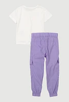 Toddler Girls Unique Bear Tee and Parachute Cargo Pants, White, Size 2T