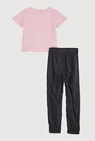 Toddler Girls Unique Bear Tee and Parachute Cargo Pants, Pink, Size 3T