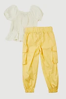 Toddler Girls Smocked Puff Sleeve Blouse and Joggers, Yellow, Size 4T