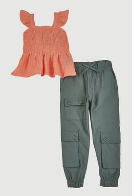 Toddler Girls Smocked Peasant Top and Cargo Joggers,