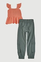 Toddler Girls Smocked Peasant Top and Cargo Joggers,