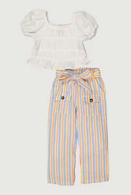 Toddler Girls Smocked Top and Striped Pants, Multi, Size 2T