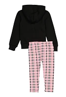 Toddler Girls Plaid Teddy Bear Hoodie and Leggings, Black, Size 3T