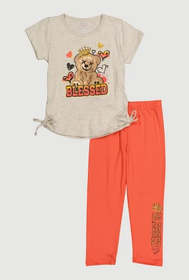 Toddler Girls Glitter Blessed Graphic Top and Leggings, Orange, Size 3T