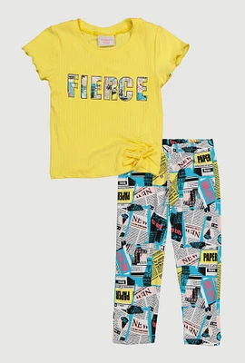 Toddler Girls Fierce Graphic Tee and Leggings, Yellow,