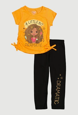 Toddler Girls A Little Bit Dramatic Glitter Graphic Top and Leggings, Orange, Size 3T