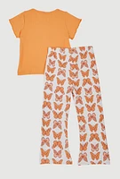 Toddler Girls Tie Front Short Sleeve Top and Pants, Orange, Size 3T