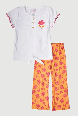 Toddler Girls Embroidered Floral Top and Flared Pants, Multi, Size 4T