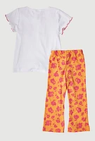 Toddler Girls Embroidered Floral Top and Flared Pants, Multi, Size 4T