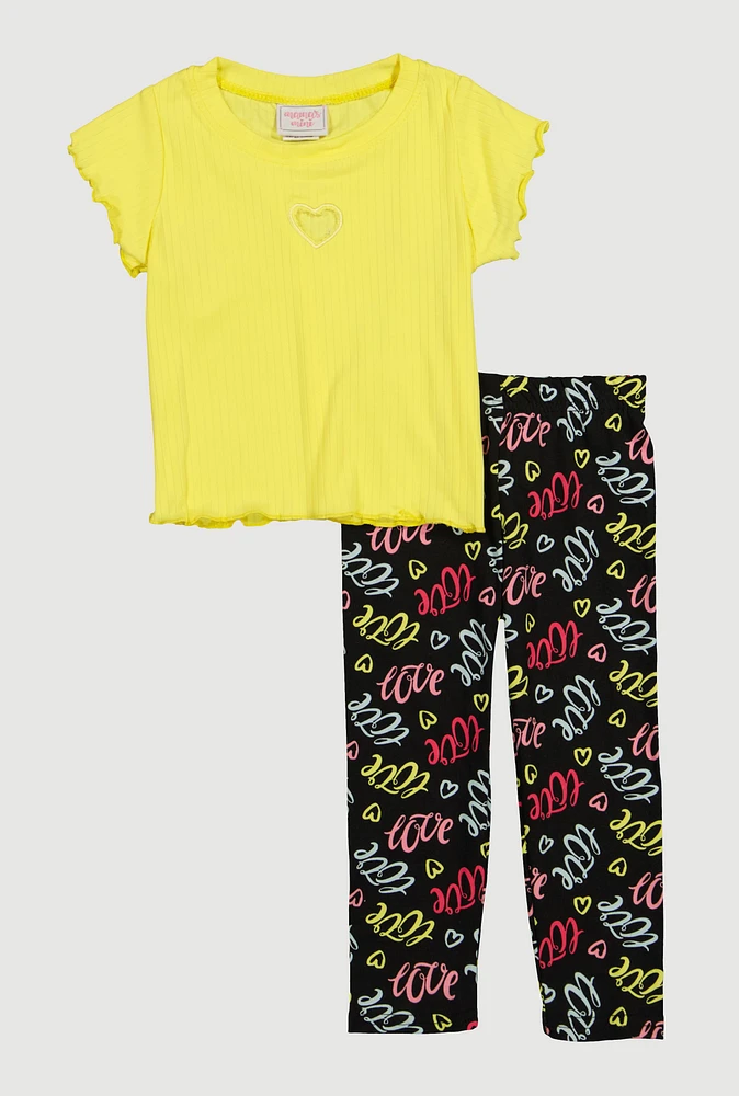 Toddler Girls Heart Keyhole Tee and Printed Leggings, Yellow, Size 2T