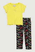 Toddler Girls Heart Keyhole Tee and Printed Leggings, Yellow, Size 2T