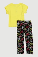 Toddler Girls Heart Keyhole Tee and Printed Leggings, Yellow, Size 2T