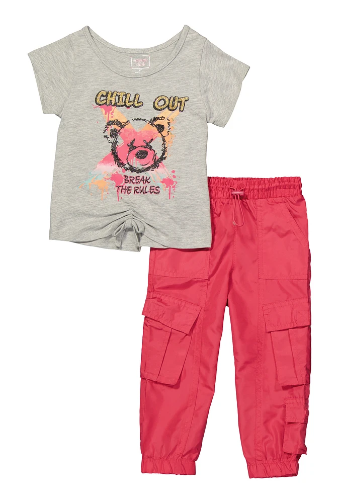 Toddler Girls Chill Out Tee and Cargo Joggers, Pink, Size 4T