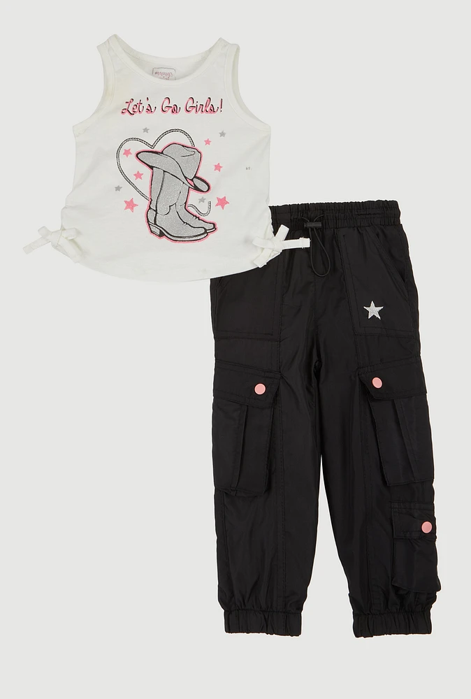 Toddler Girls Lets Go Girls Glitter Graphic Tank Top and Cargo Joggers, Multi, Size 4T