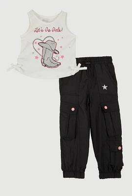 Toddler Girls Lets Go Girls Glitter Graphic Tank Top and Cargo Joggers, Multi, Size 4T