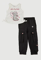 Toddler Girls Lets Go Girls Glitter Graphic Tank Top and Cargo Joggers, Multi, Size 4T