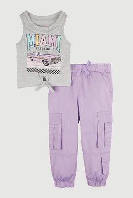 Toddler Girls Miami Glitter Graphic Tank Top and Joggers, Purple, Size 2T