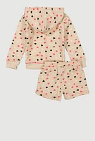 Toddler Girls Sequin Heart Hoodie and Sweatshorts, Beige, Size 4T