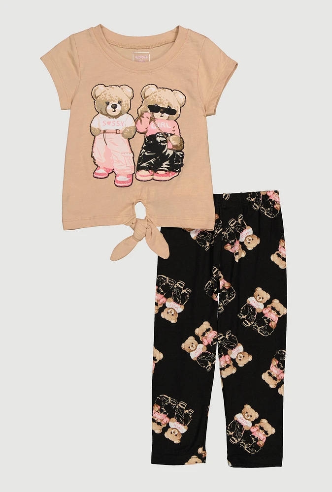 Toddler Girls Sassy Bears Glitter Graphic Top and Leggings, Multi, Size 4T