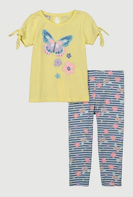 Toddler Girls Glitter Butterfly Graphic Tee and Leggings, Yellow, Size 3T