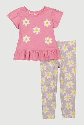 Toddler Girls Flower Sequin Ruffle Hem Top and Leggings, Pink, Size 3T