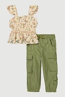 Toddler Girls Floral Print Smocked Top and Joggers, Multi, Size 4T