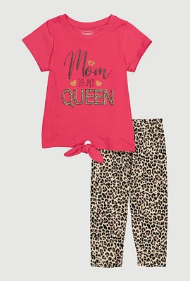 Toddler Girls Mom Is My Queen Graphic Tee and Leggings, Pink, Size 3T