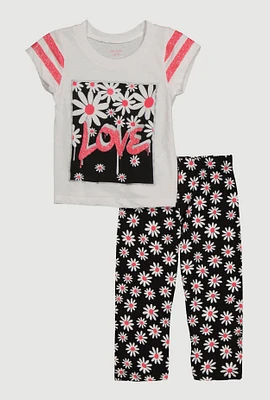 Toddler Girls Love Glitter Graphic Tee and Daisy Leggings, Multi, Size 2T
