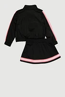 Toddler Girls Puma Varsity Stripe Track Jacket and Tennis Skirt, Black, Size 4T