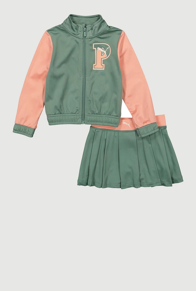 Toddler Girls Puma Color Block Track Jacket and Tennis Skirt, Multi,