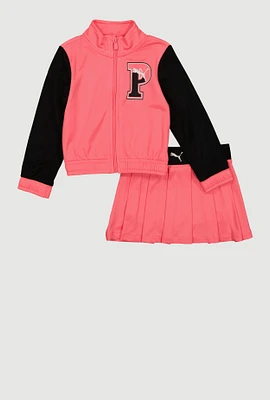 Toddler Girls Puma Color Block Track Jacket with Tennis Skirt, Pink, Size 3T