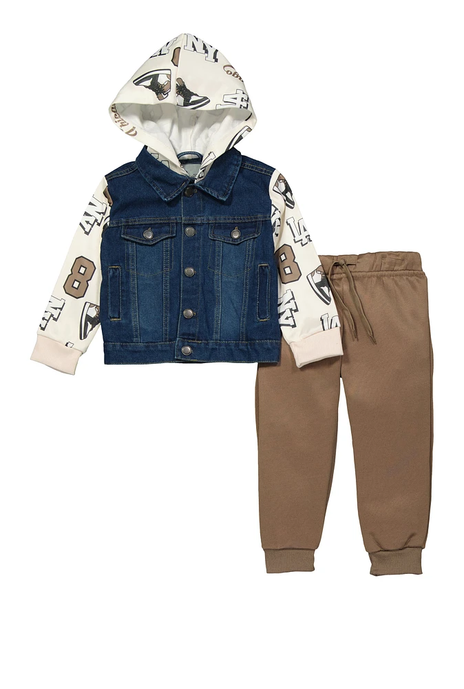 Toddler Boys Denim Hooded Jacket and Joggers, Multi, Size 2T