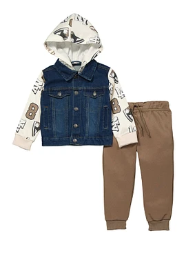 Toddler Boys Denim Hooded Jacket and Joggers, Multi, Size 2T