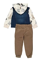 Toddler Boys Denim Hooded Jacket and Joggers, Multi, Size 2T