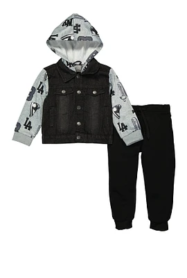 Toddler Boys Denim Hooded Jacket and Joggers, Black, Size 3T