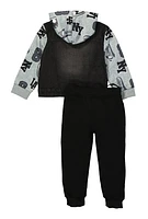 Toddler Boys Denim Hooded Jacket and Joggers, Black, Size 3T