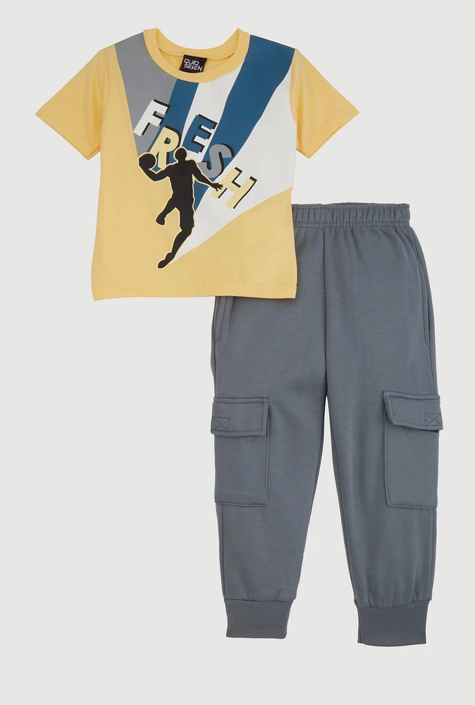 Toddler Boys Fresh Graphic Tee and Cargo Joggers, Multi, Size 4T