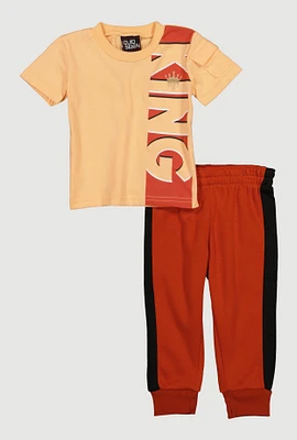 Toddler Boys King Graphic Tee and Joggers, Orange, Size 2T