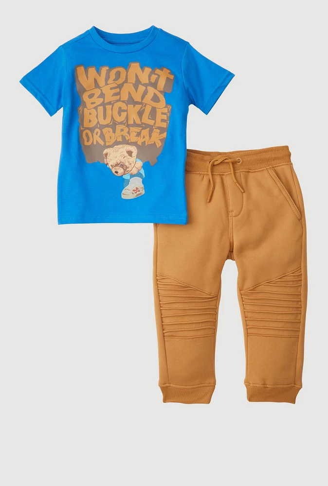 Toddler Boys 12-24M Wont Bend Buckle Or Break Tee and Joggers, Blue, Size 2T