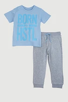 Toddler Boys Born Hustl Graphic Tee and Joggers, Blue, Size 2T