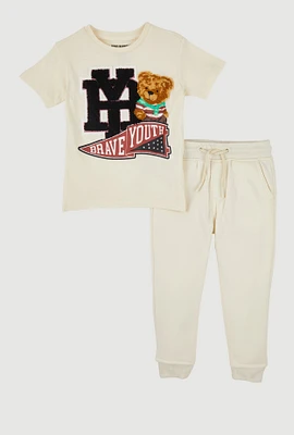 Toddler Boys Brave Youth Graphic Tee and Joggers, Beige,