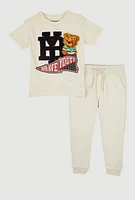 Toddler Boys Brave Youth Graphic Tee and Joggers, Beige,
