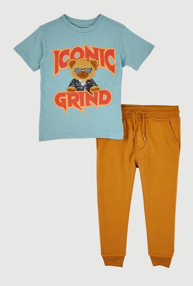 Toddler Boys Iconic Grind Bear Tee and Joggers, Multi, Size 3T