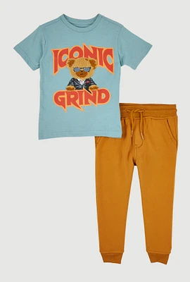 Toddler Boys Iconic Grind Bear Tee and Joggers, Multi, Size 4T