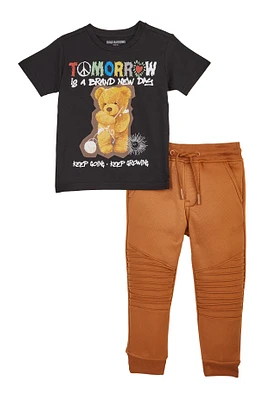 Toddler Boys Bear Graphic Tee and Moto Joggers, Black, Size 2T