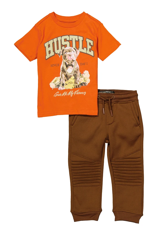 Toddler Boys Hustle Dog Graphic Shirt and Moto Joggers, Orange, Size 4T