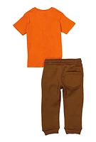 Toddler Boys Hustle Dog Graphic Shirt and Moto Joggers, Orange, Size 4T