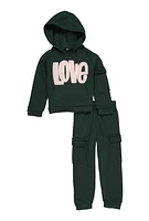 Toddler Girls Love Cargo Sweatshirt and Joggers, Green, Size 2T